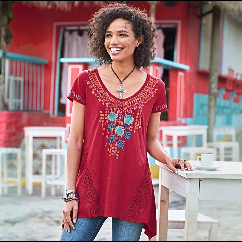 Sundance Marguerite Red Embroidery Tunic